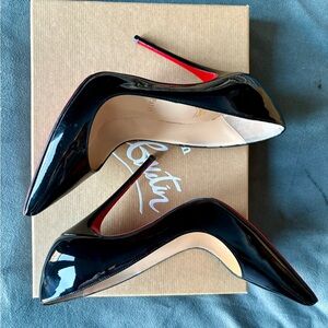 Christian Louboutin Patent Leather So Kate Black Stilettos.
